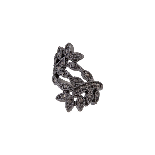 BLACK JEWELLED LEAF WRAP RING