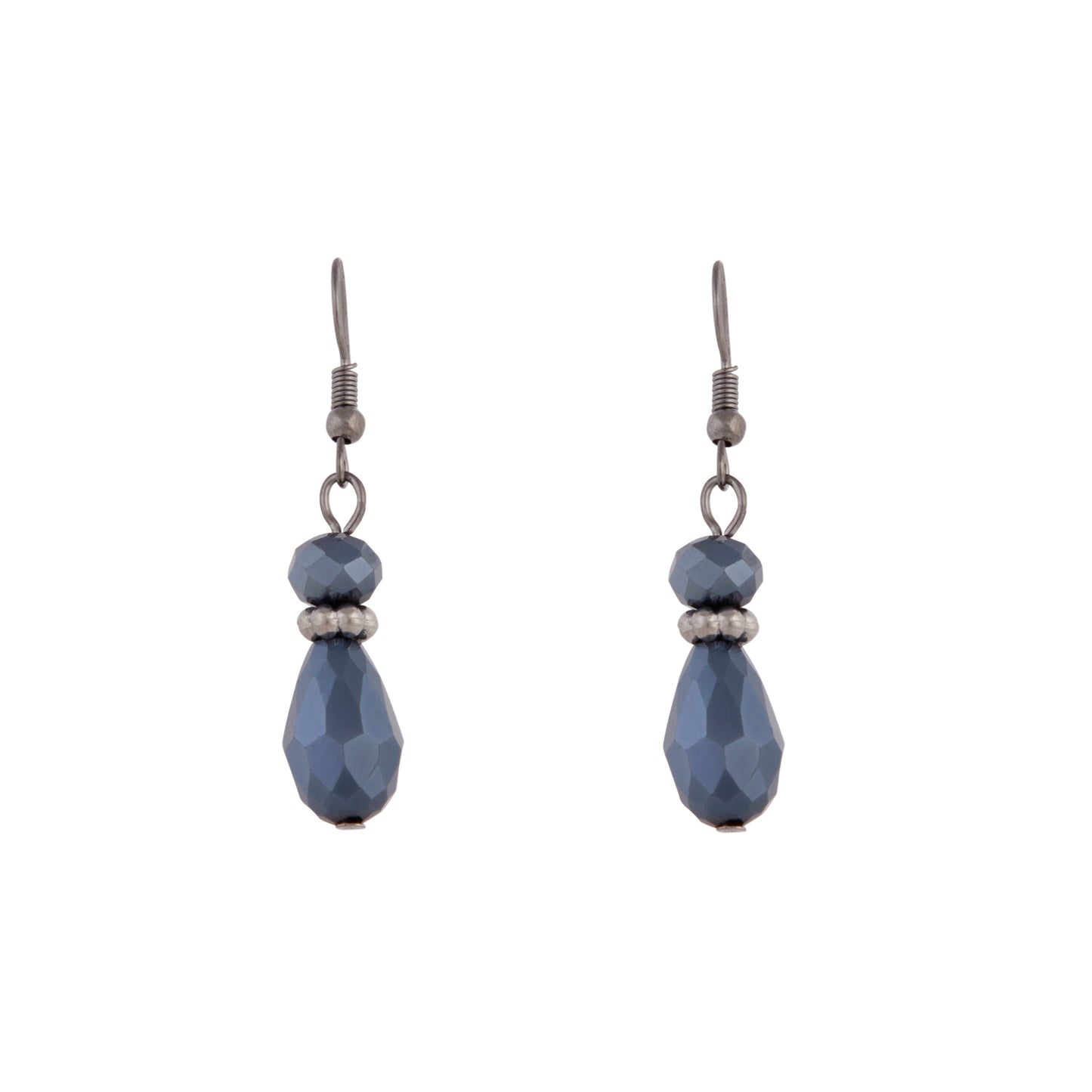 BLUE PEAR SHAPE FACET BEAD ON GUNMETAL HOOK EARRING