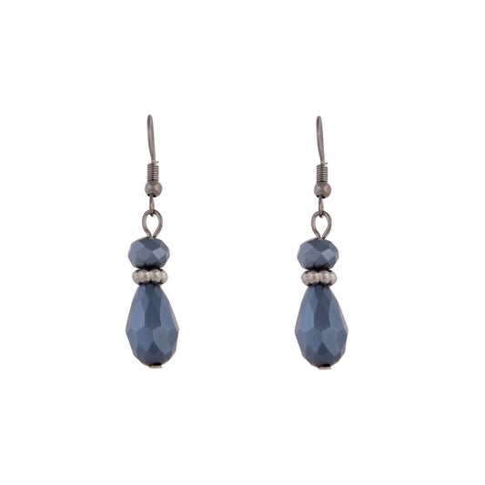 BLUE PEAR SHAPE FACET BEAD ON GUNMETAL HOOK EARRING