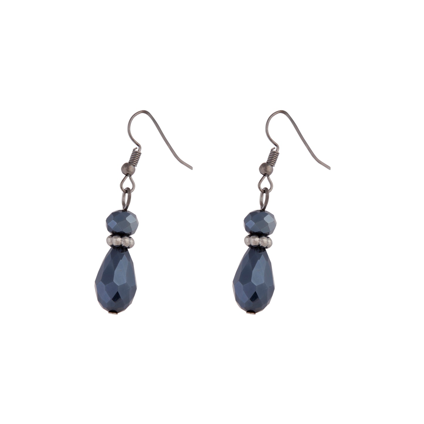 BLUE PEAR SHAPE FACET BEAD ON GUNMETAL HOOK EARRING