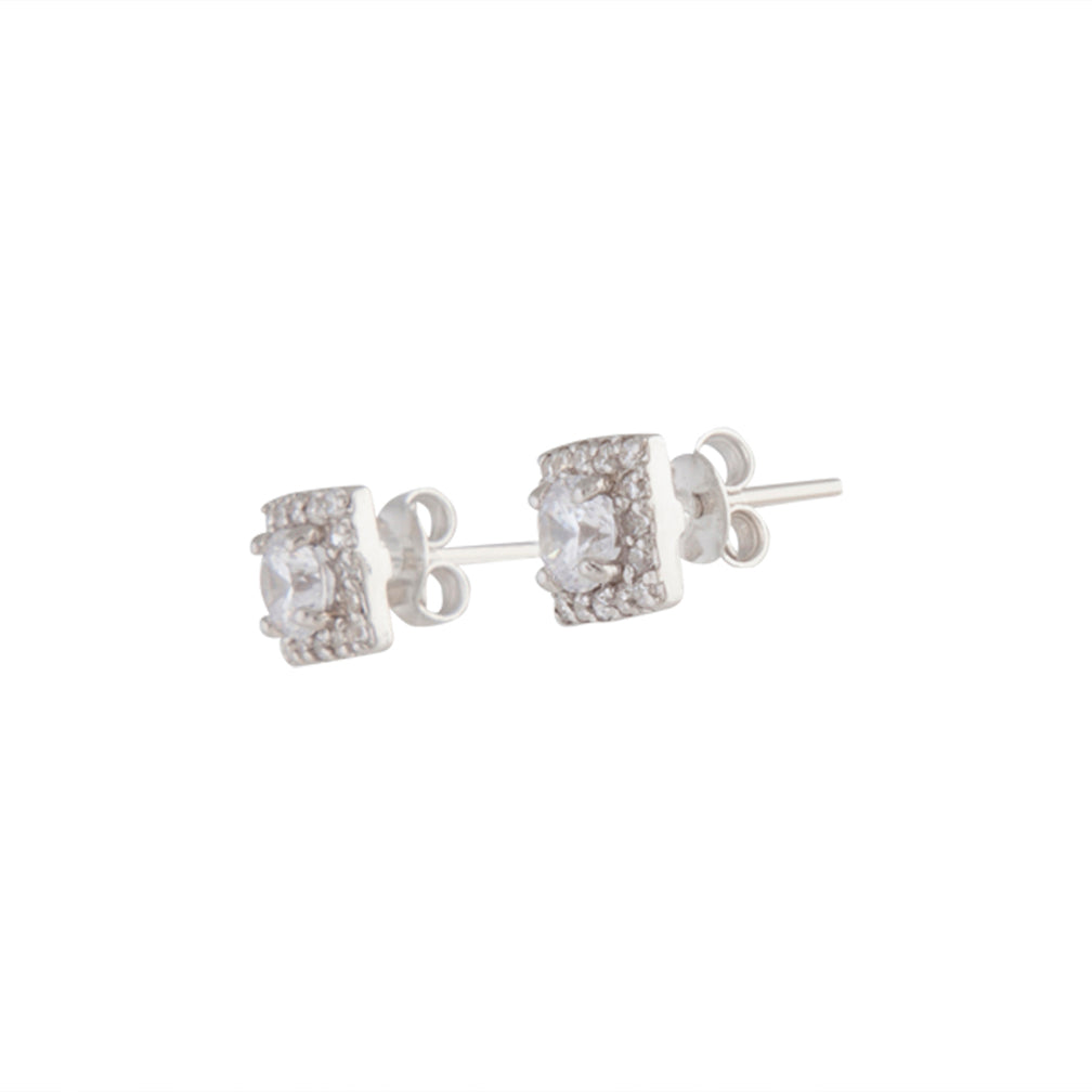 SMALL SQUARE CUBIC ZIRCONIA STUD ON STERLING SILVER POST