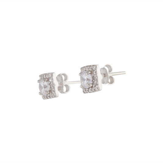 SMALL SQUARE CUBIC ZIRCONIA STUD ON STERLING SILVER POST
