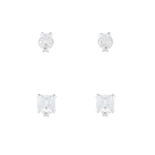 SQUARE CUBIC ZIRCONIA STUD 2PACK ON STERLING SILVER POSTS