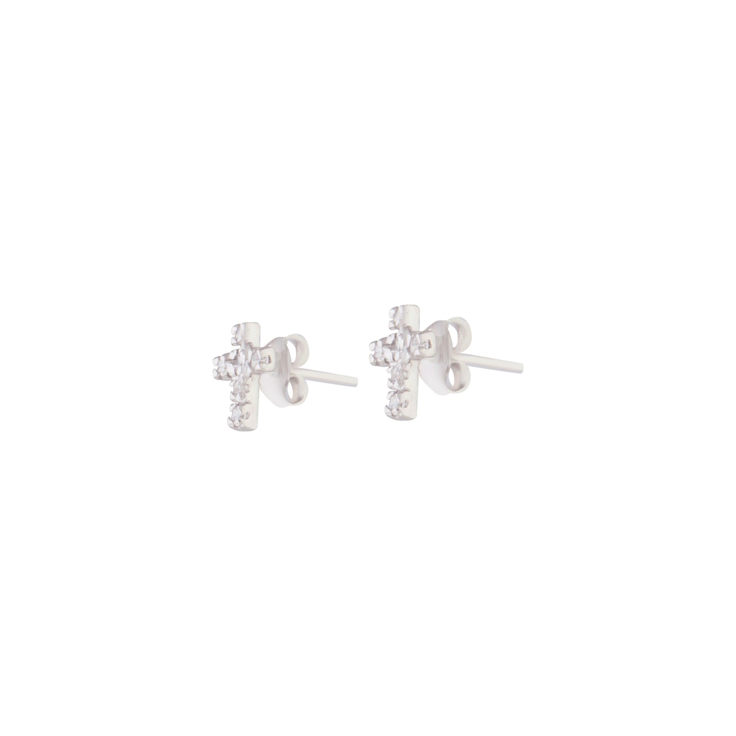 SMALL DIAMANTE CROSS STUD WITH STERLING SILVER POST@