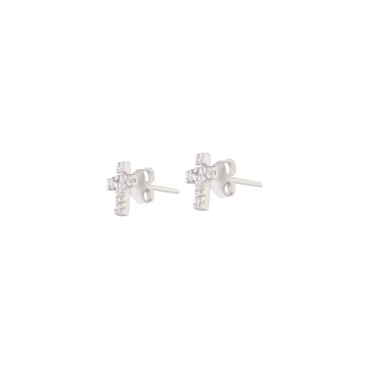 SMALL DIAMANTE CROSS STUD WITH STERLING SILVER POST@