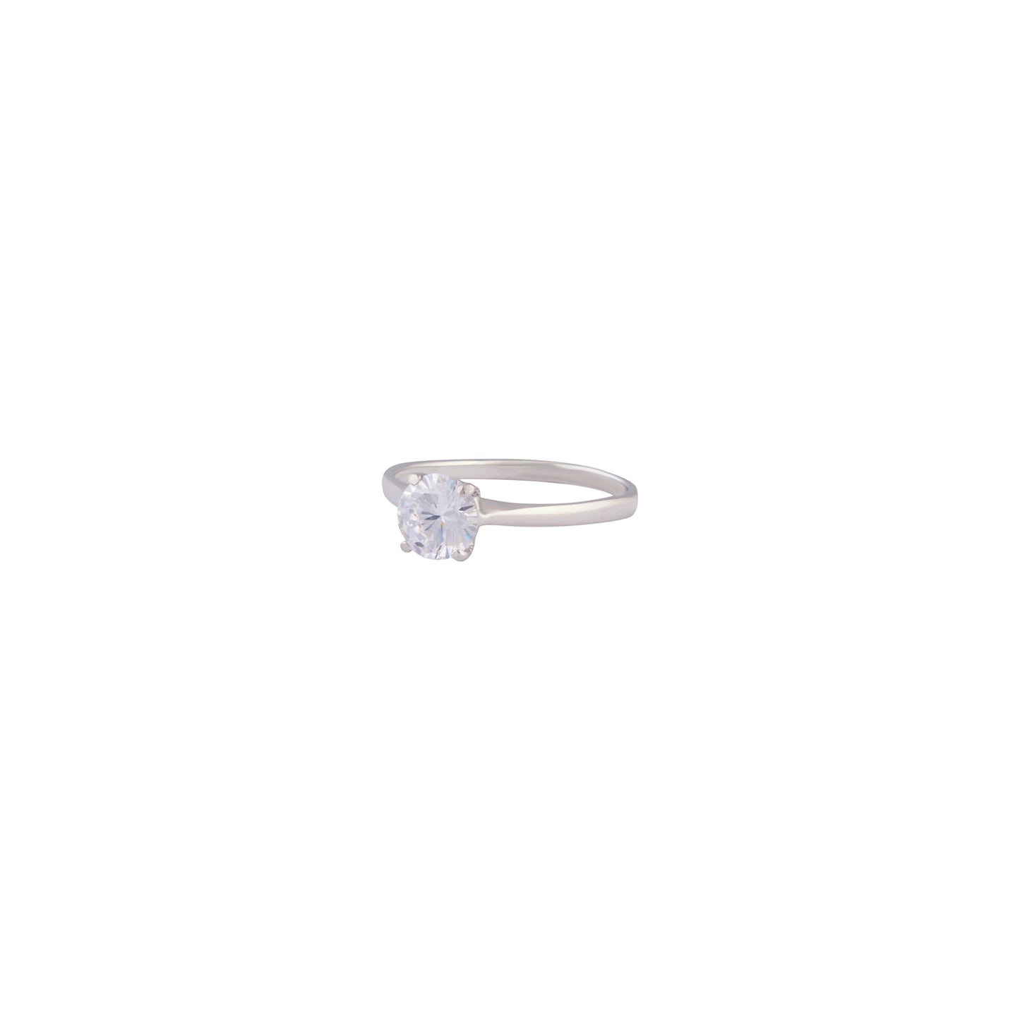 4 CLAW CRYSTAL STONE ENGAGEMENT RING ON STERLING SILVER BAND