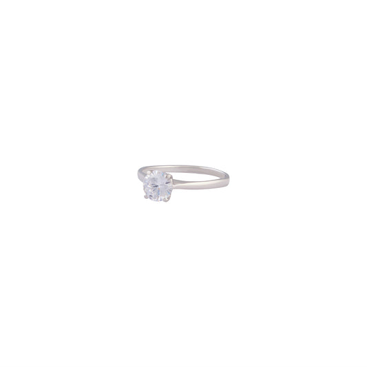 4 CLAW CRYSTAL STONE ENGAGEMENT RING ON STERLING SILVER BAND