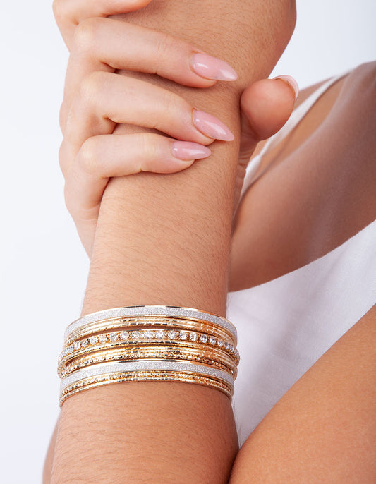 MIXED GOLD AND DIAMANTE STACKABLE BANGLE 20 PIECE SET