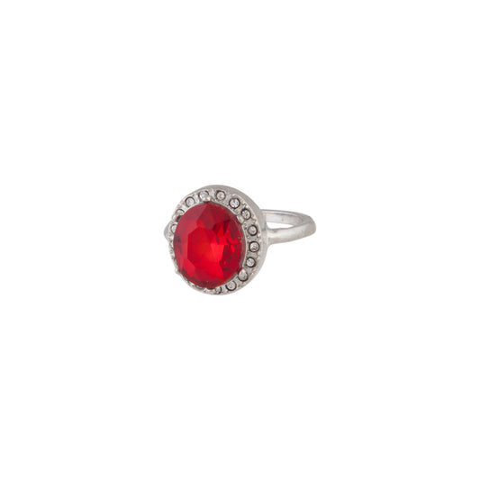 VINTAGE RED OVAL JEWEL RING WITH DIAMANTE BORDER