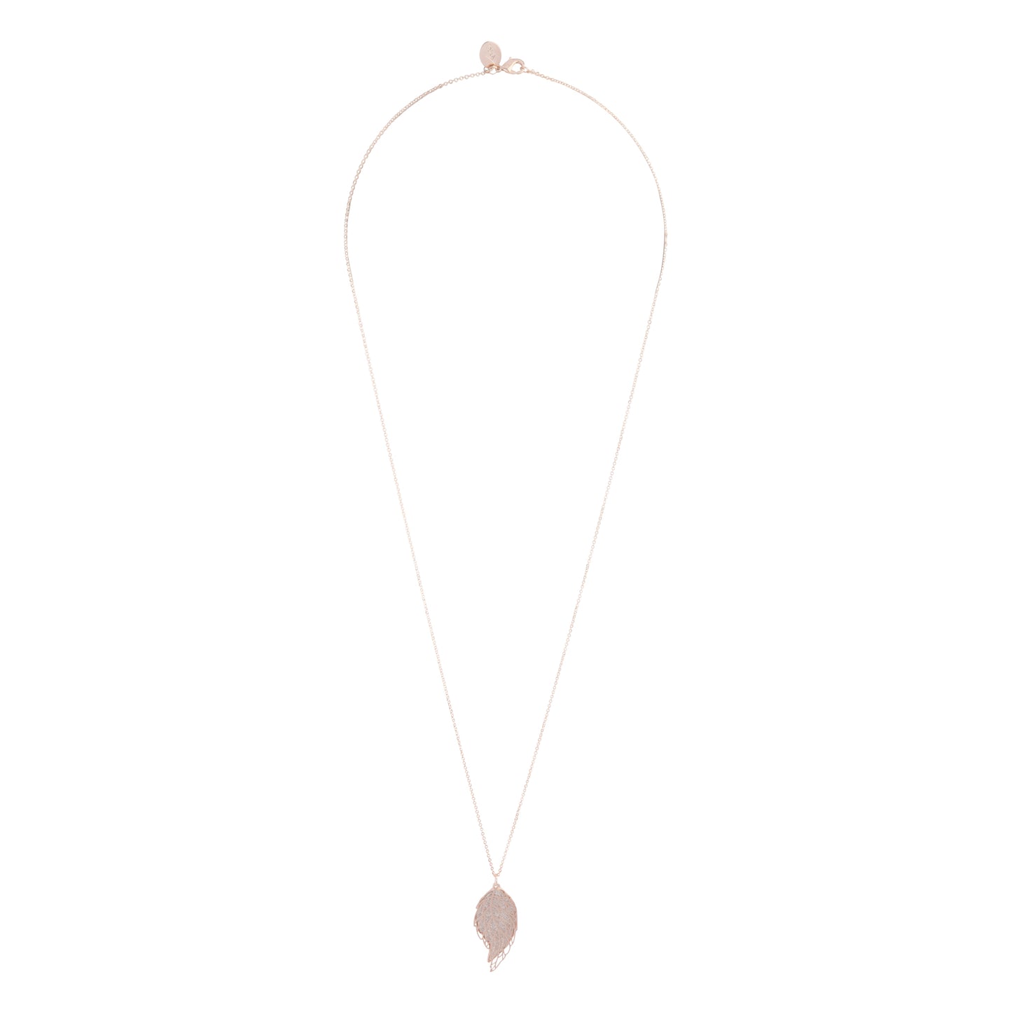 ROSE GOLD GLITTER PAPER LEAF PENDANT ON SINGLE STRAND LARIAT