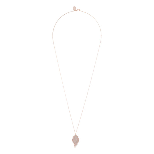 ROSE GOLD GLITTER PAPER LEAF PENDANT ON SINGLE STRAND LARIAT