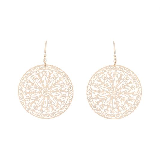 GOLD CIRCULAR FILIGREE STAMP DROP EARRING