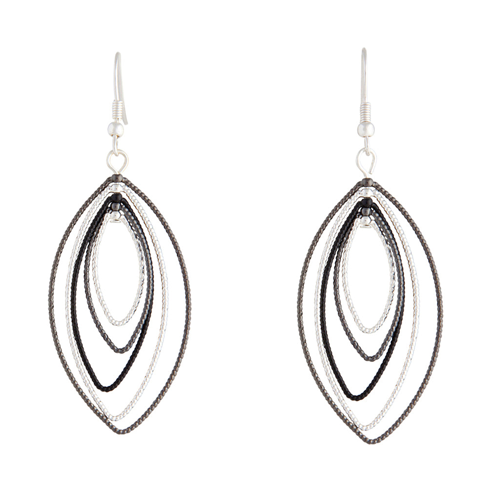 LAYERED BLACK & SILVER TEXTURED MARQUISE EARRING