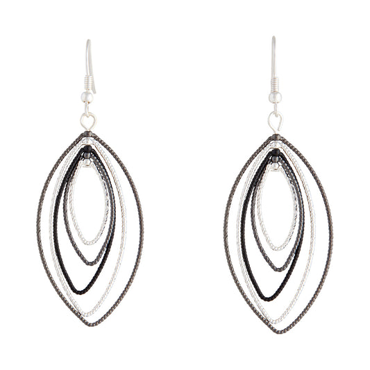 LAYERED BLACK & SILVER TEXTURED MARQUISE EARRING