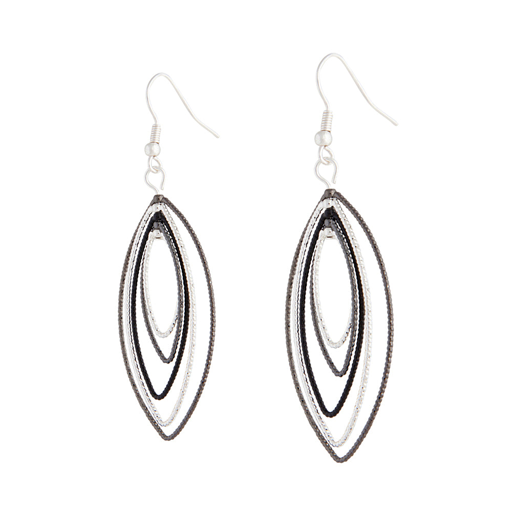 LAYERED BLACK & SILVER TEXTURED MARQUISE EARRING