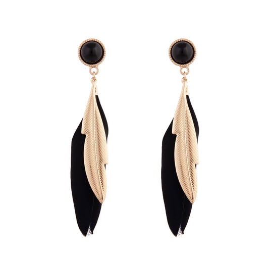 BLACK FTHR AND GOLD METAL FTHR DROP EARRING