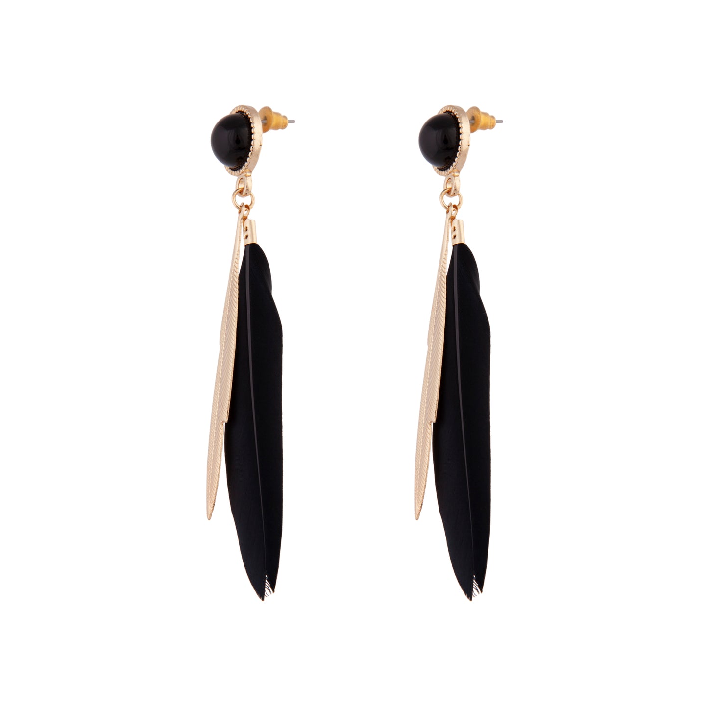 BLACK FTHR AND GOLD METAL FTHR DROP EARRING