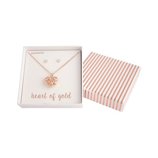 HEART OF GOLD NECKLACE AND EARRING SET