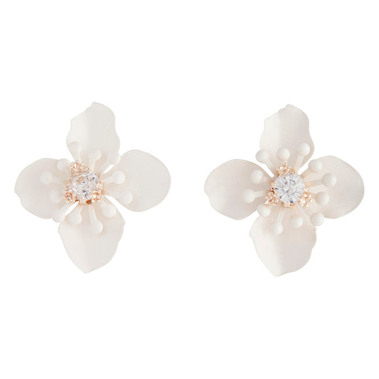 MATTE COATED METAL ORCHID STUD IN WHITE EARRING