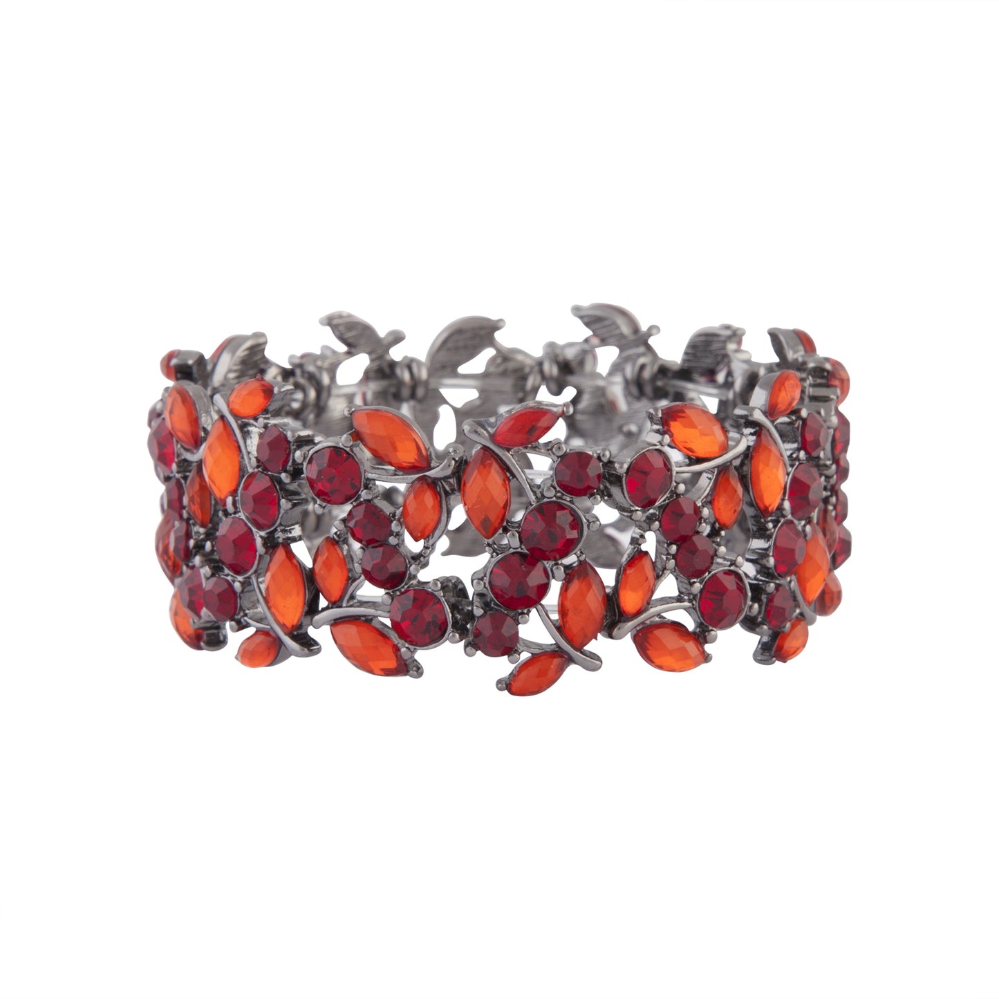 RED LEAF JEWEL MOTIF ON GUNMETAL STRETCH BANGLE