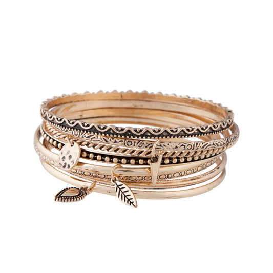 GOLD ETCHED COIN CHARM BANGLE PACK