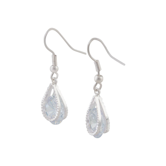 CUBIC ZIRCONIA IN SILVER TEARDROP EARRING