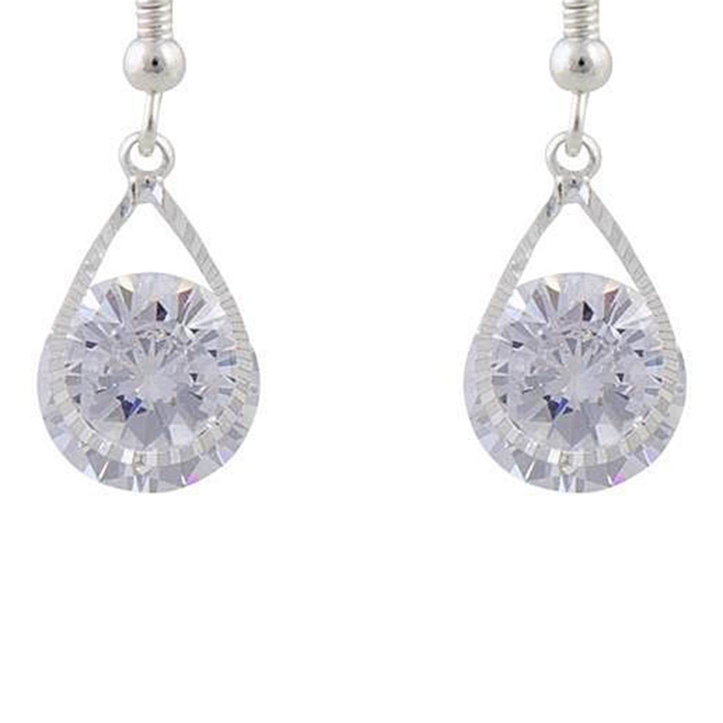 CUBIC ZIRCONIA IN SILVER TEARDROP EARRING