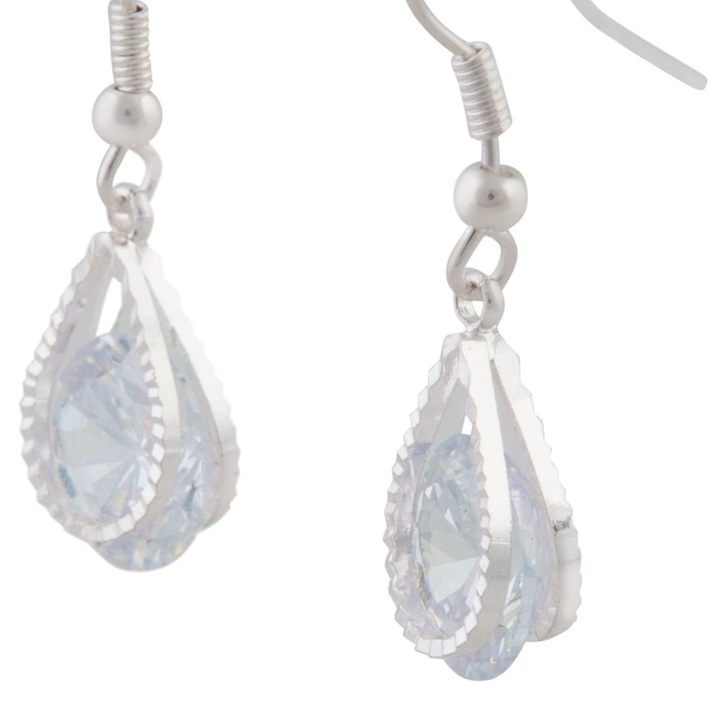 CUBIC ZIRCONIA IN SILVER TEARDROP EARRING