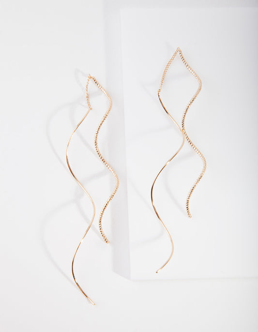 GOLD DOUBLE WAVE THREAD THROUGH EARRING