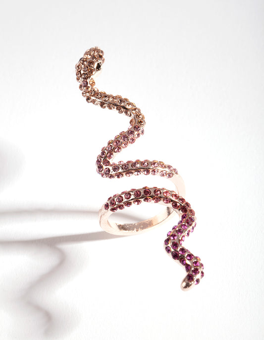RTR PINK DIAMANTE EMBELLISHED SNAKE WRAP RING