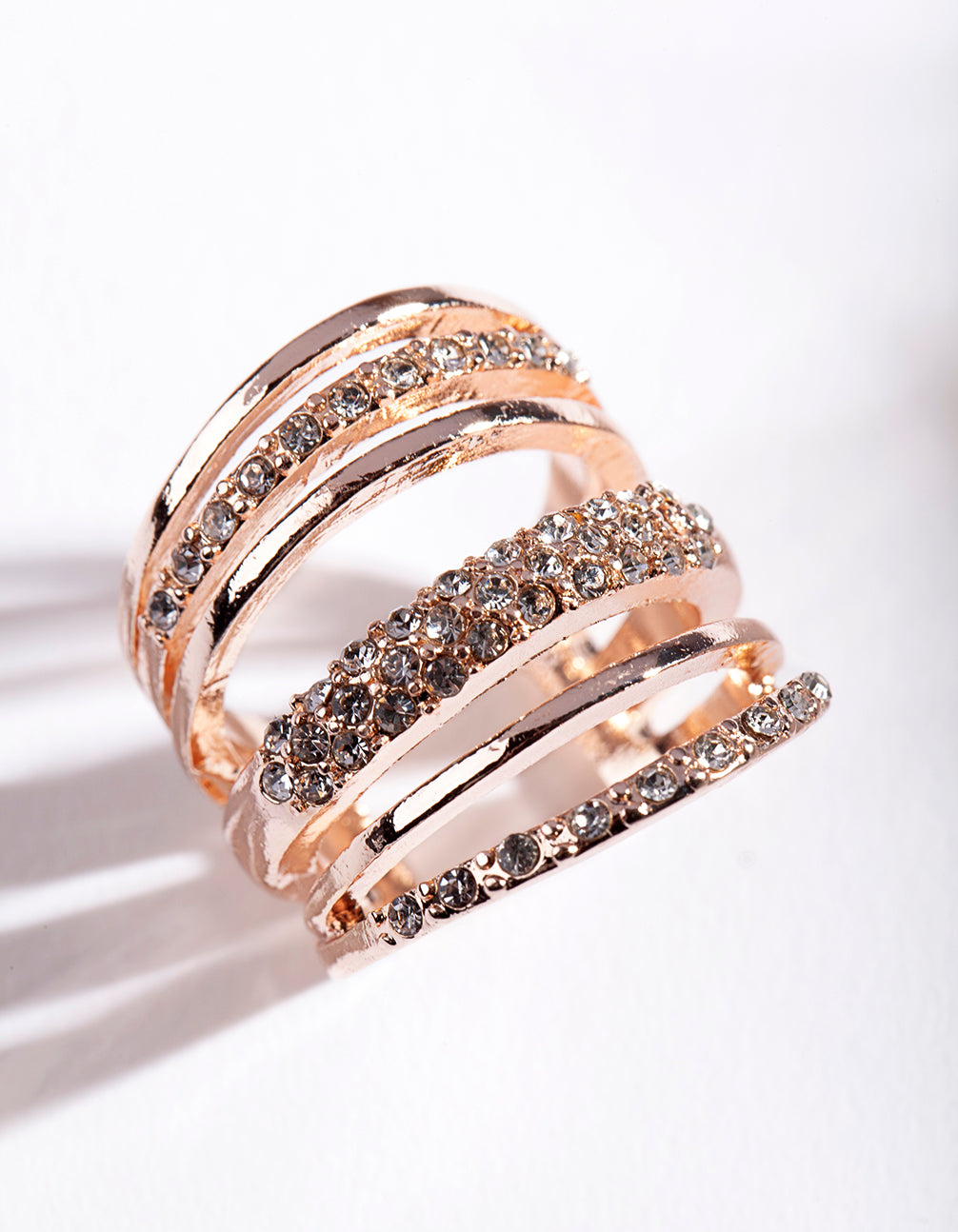 RTR ROSE GOLD SIX BAND DIAMANTE STATEMENT RING