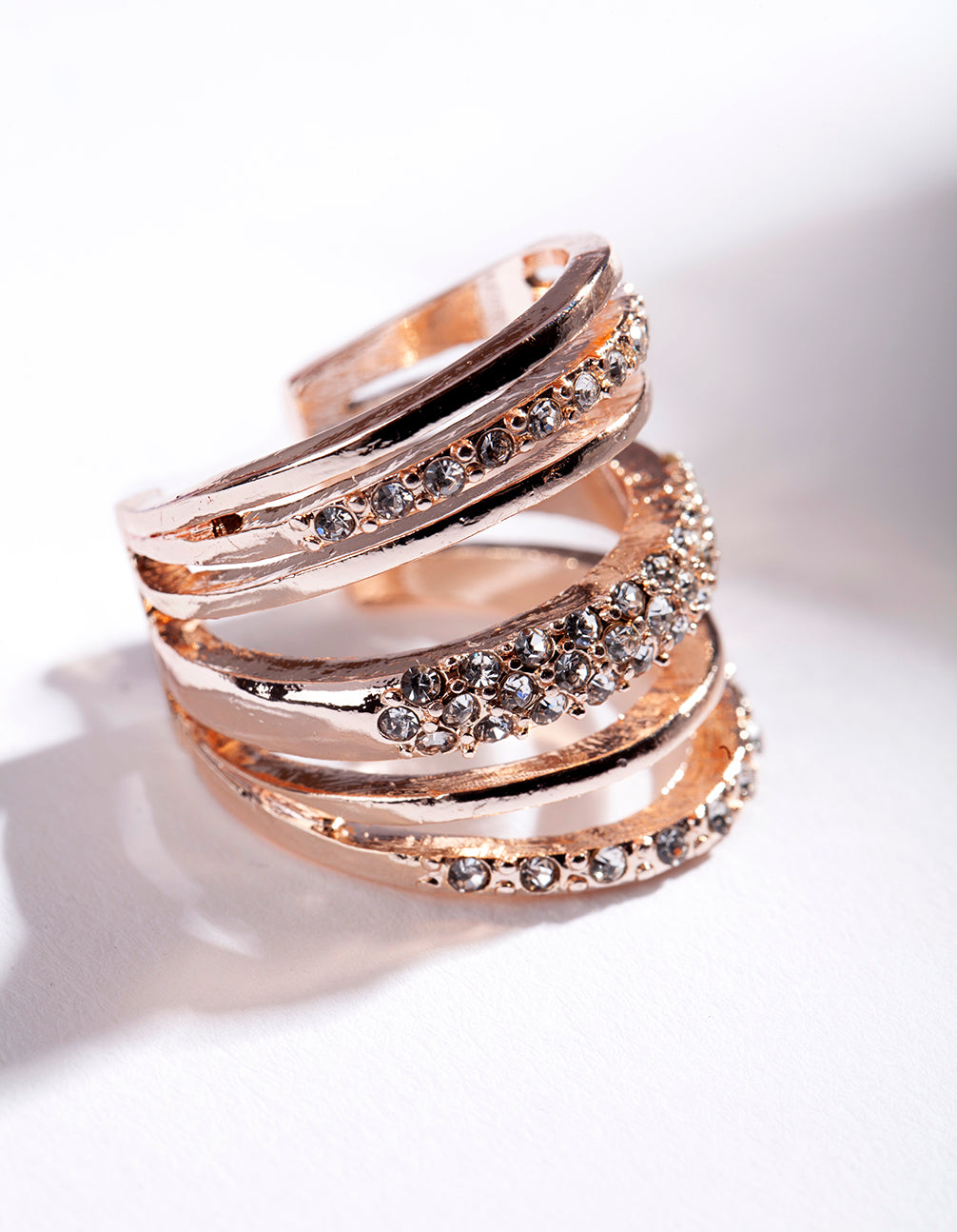 RTR ROSE GOLD SIX BAND DIAMANTE STATEMENT RING