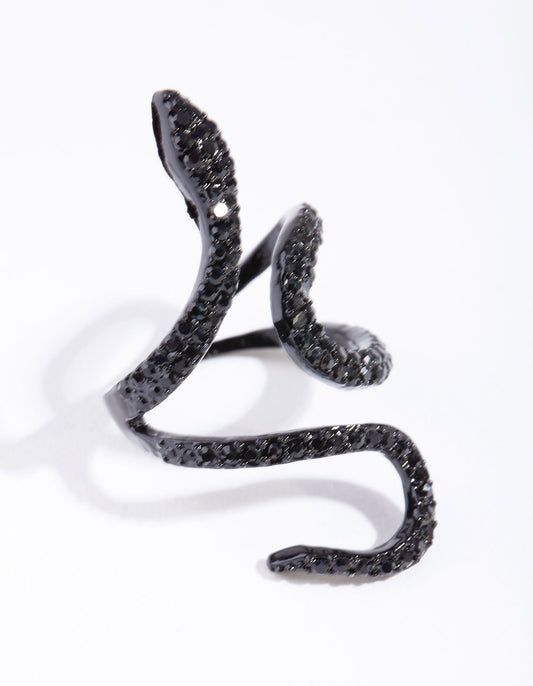 BLACK DIAMANTE SWIRLED SNAKE RING