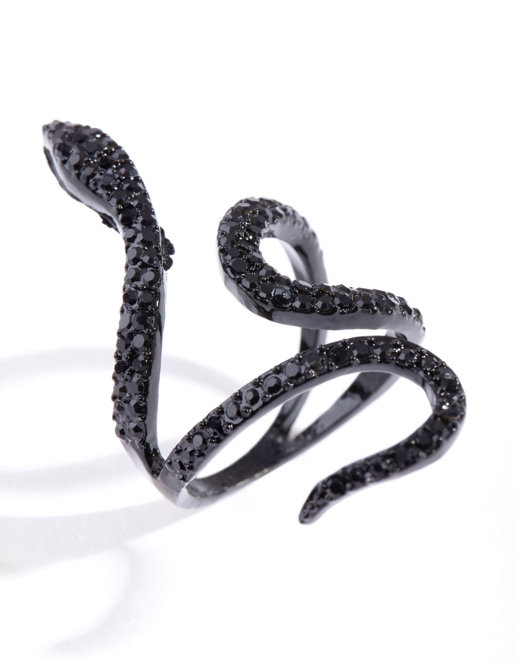 BLACK DIAMANTE SWIRLED SNAKE RING