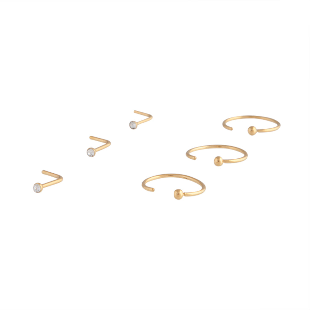 SHINY GOLD BALL 10mm NOSE RING & STUD 6PK 20Gx0.8mm