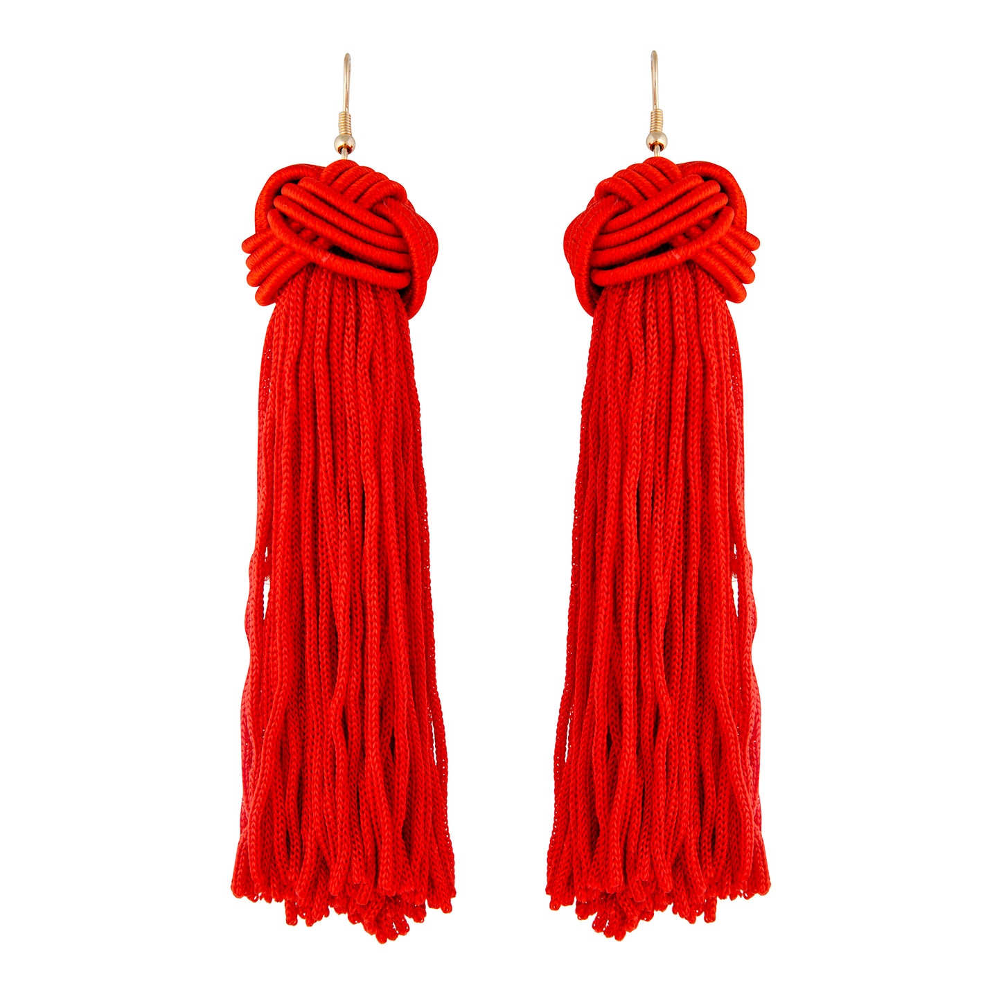 RED PLAITED BALL TASSEL EARRING