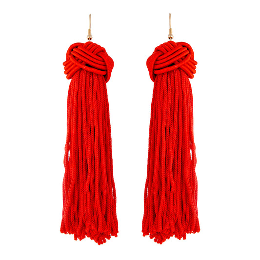 RED PLAITED BALL TASSEL EARRING