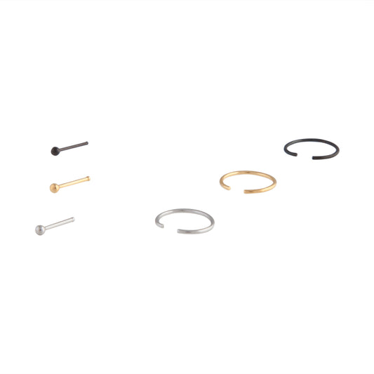 METALS SIMPLE 8mm NOSE RING & 6mm NOSE STUD 6PACK 20Gx0.8mm