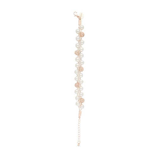 CROSSOVER PEARL BRACELET WITH ROSEGOLD FIREBALL ACCENTS