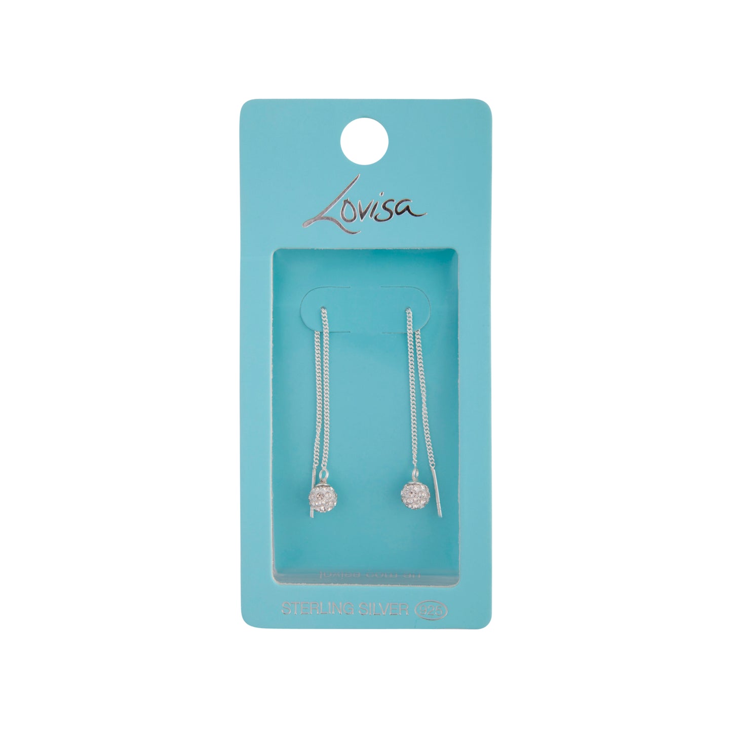 STERLING SILVER THREAD THROUGH EARRING WITH CRYSTAL FIREBALL
