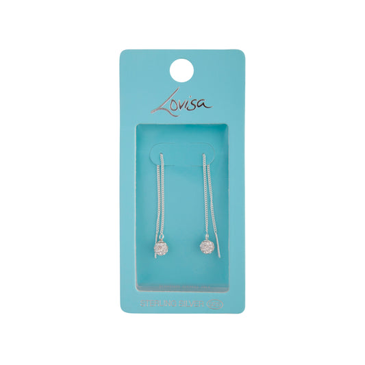 STERLING SILVER THREAD THROUGH EARRING WITH CRYSTAL FIREBALL