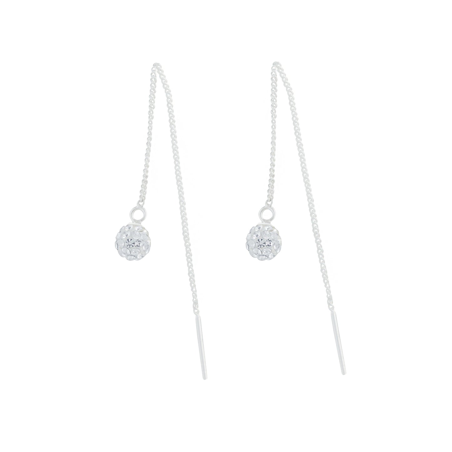 STERLING SILVER THREAD THROUGH EARRING WITH CRYSTAL FIREBALL