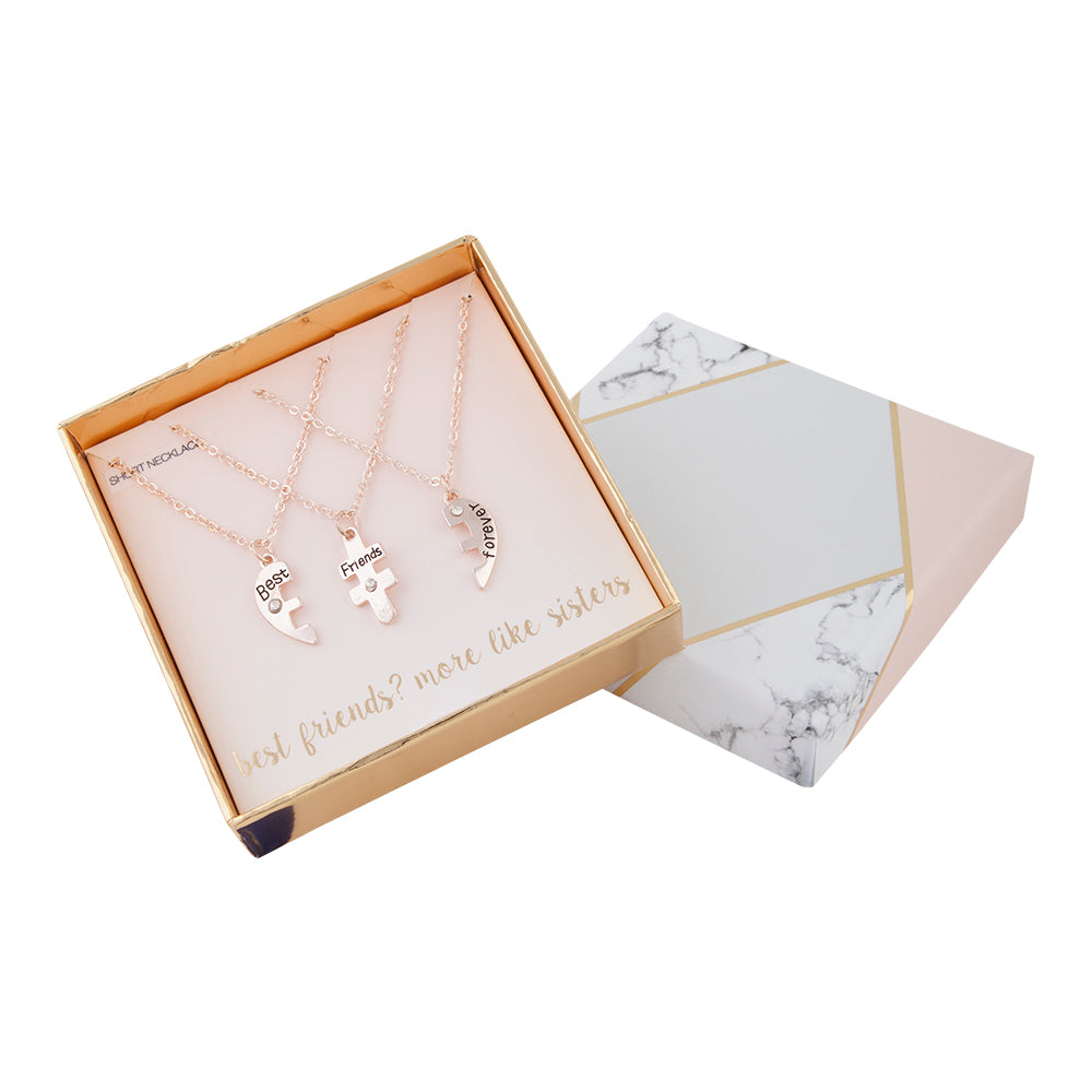 THREE BEST FREINDS GIFT BOX NECKLACE IN ROSE GOLD