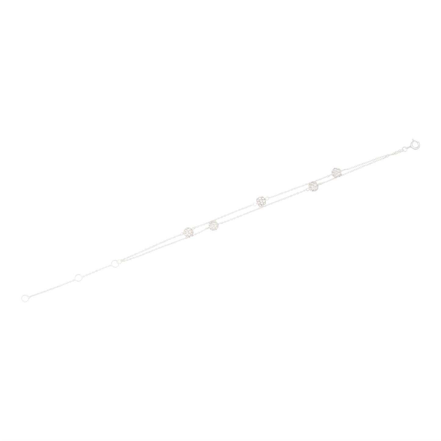 STERLING SILVER DOUBLE STRAND FIREBALL STATION FINE BRACELET