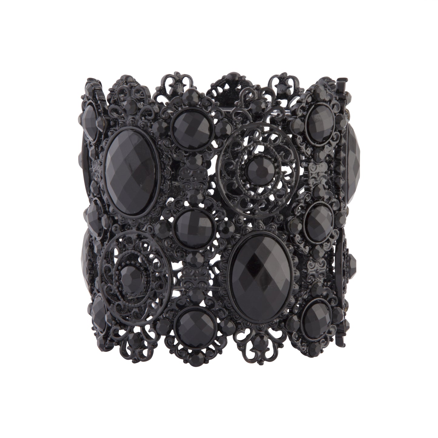 BLACK COATED METAL JEWELLED LACE STRETCH CUFF
