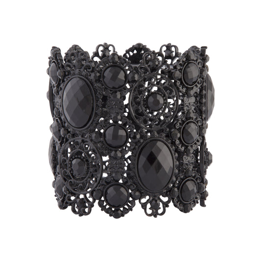 BLACK COATED METAL JEWELLED LACE STRETCH CUFF