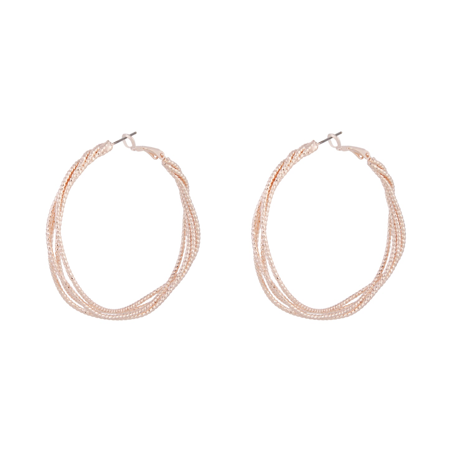 QUADRUPLE WEAVE OF DIA CUT HOOPS IN ROSE GOLD EARRING