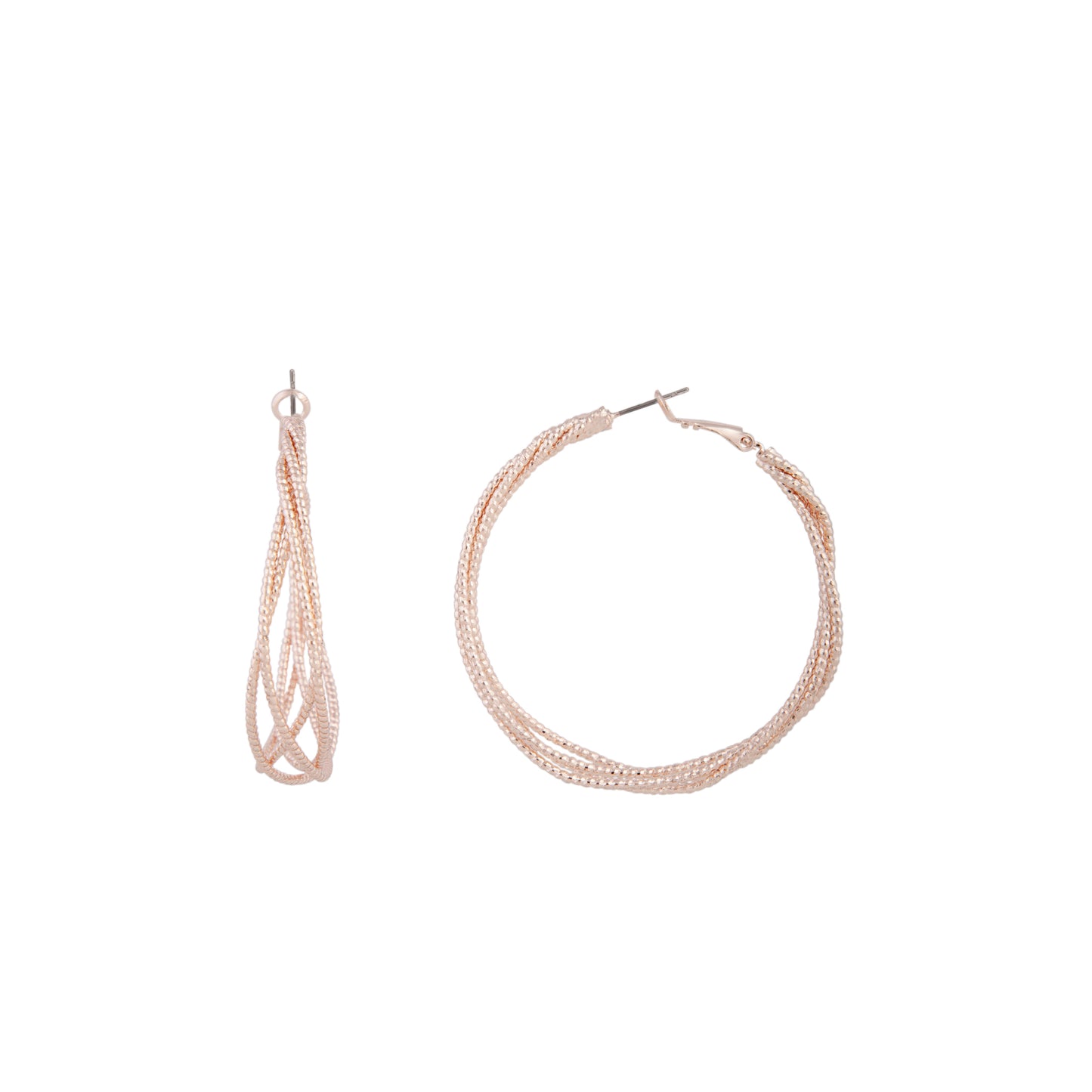 QUADRUPLE WEAVE OF DIA CUT HOOPS IN ROSE GOLD EARRING