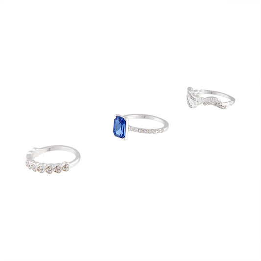 SILVER BAGUETTE MULTI STACK RING WITH SAPPHIRE DIAMANTE STONE