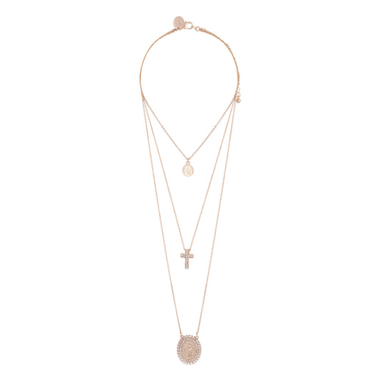 FINE GOLD TRIO LAYERED CROSS CHARM NECKLACE